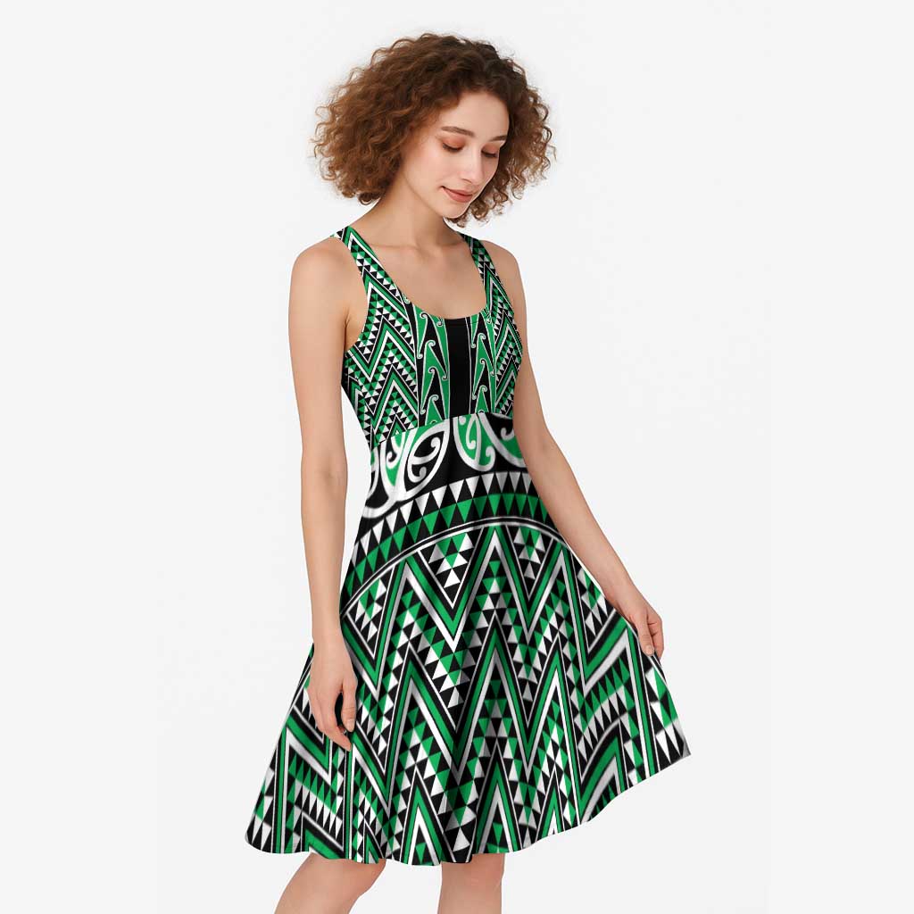 New Zealand Maori Niho Taniwha Midi Dress Kakariki Mangopare and Puhoro Pattern - Aussie Hoodie