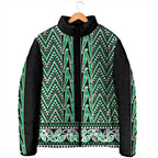 New Zealand Maori Niho Taniwha Padded Jacket Kakariki Mangopare and Puhoro Pattern - Aussie Hoodie