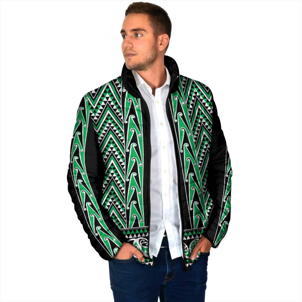 New Zealand Maori Niho Taniwha Padded Jacket Kakariki Mangopare and Puhoro Pattern - Aussie Hoodie