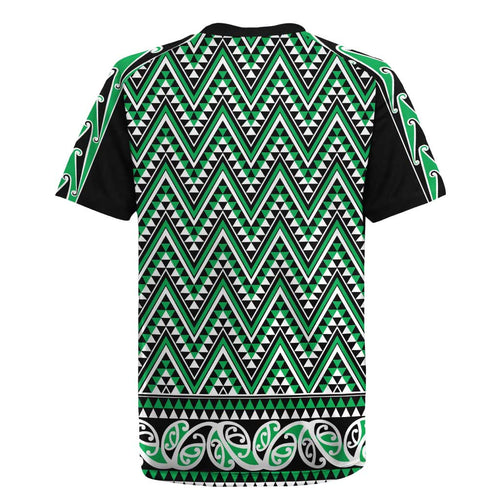 New Zealand Maori Niho Taniwha Rugby Jersey Kakariki Mangopare and Puhoro Pattern