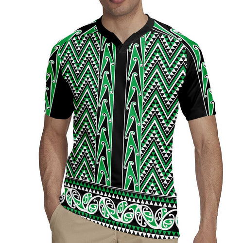 New Zealand Maori Niho Taniwha Rugby Jersey Kakariki Mangopare and Puhoro Pattern
