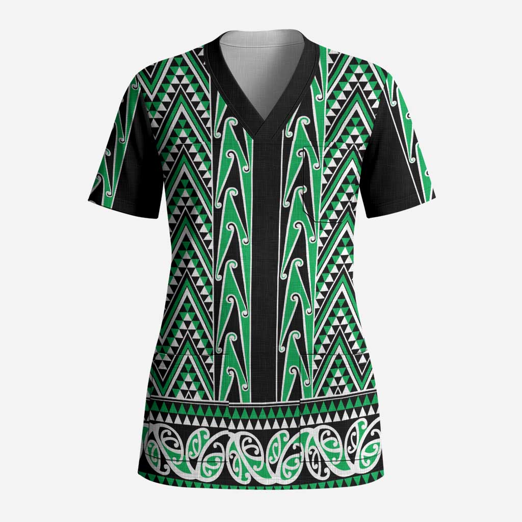 New Zealand Maori Niho Taniwha Scrub Top Kakariki Mangopare and Puhoro Pattern - Aussie Hoodie