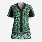 New Zealand Maori Niho Taniwha Scrub Top Kakariki Mangopare and Puhoro Pattern - Aussie Hoodie