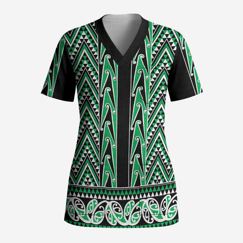New Zealand Maori Niho Taniwha Scrub Top Kakariki Mangopare and Puhoro Pattern - Aussie Hoodie