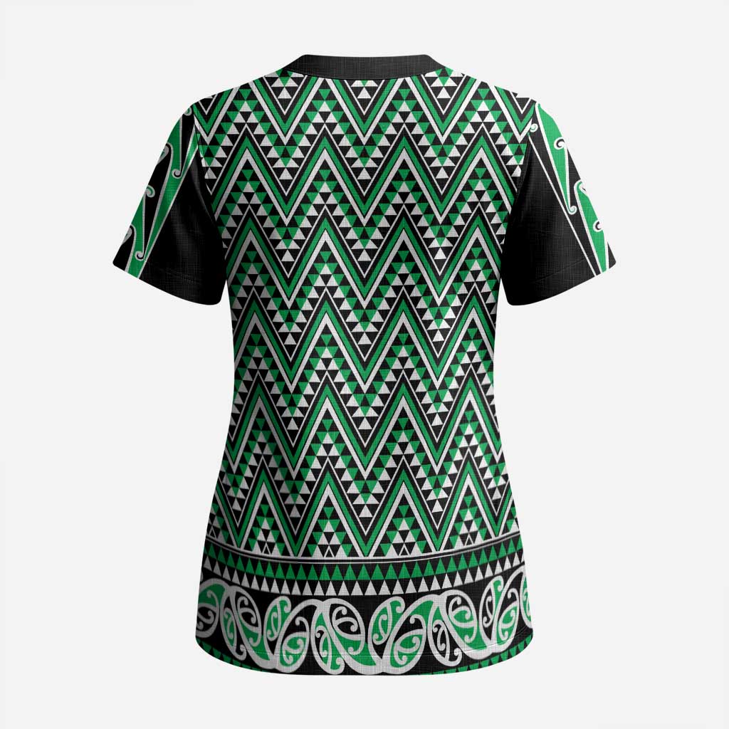 New Zealand Maori Niho Taniwha Scrub Top Kakariki Mangopare and Puhoro Pattern - Aussie Hoodie