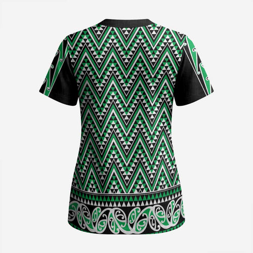 New Zealand Maori Niho Taniwha Scrub Top Kakariki Mangopare and Puhoro Pattern - Aussie Hoodie