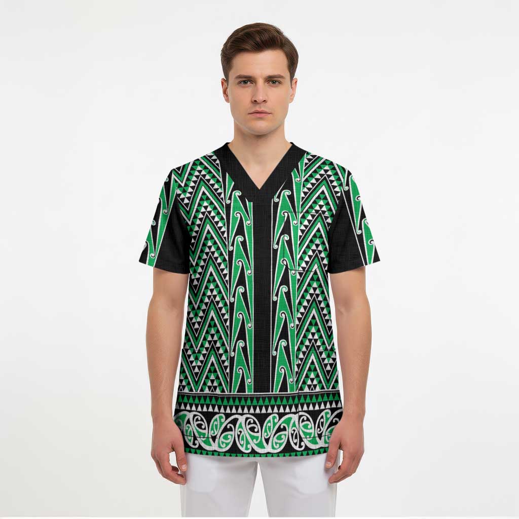 New Zealand Maori Niho Taniwha Scrub Top Kakariki Mangopare and Puhoro Pattern - Aussie Hoodie