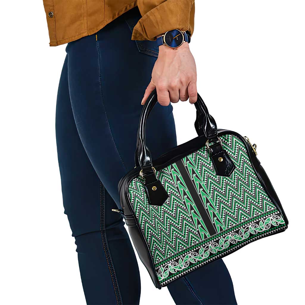 New Zealand Maori Niho Taniwha Shoulder Handbag Kakariki Mangopare and Puhoro Pattern