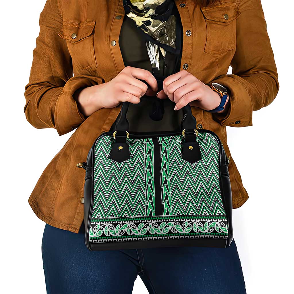 New Zealand Maori Niho Taniwha Shoulder Handbag Kakariki Mangopare and Puhoro Pattern