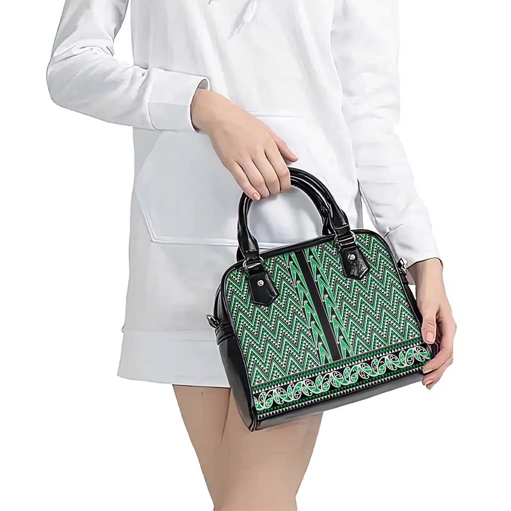 New Zealand Maori Niho Taniwha Shoulder Handbag Kakariki Mangopare and Puhoro Pattern