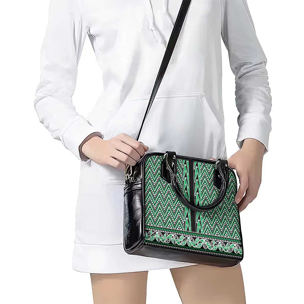 New Zealand Maori Niho Taniwha Shoulder Handbag Kakariki Mangopare and Puhoro Pattern