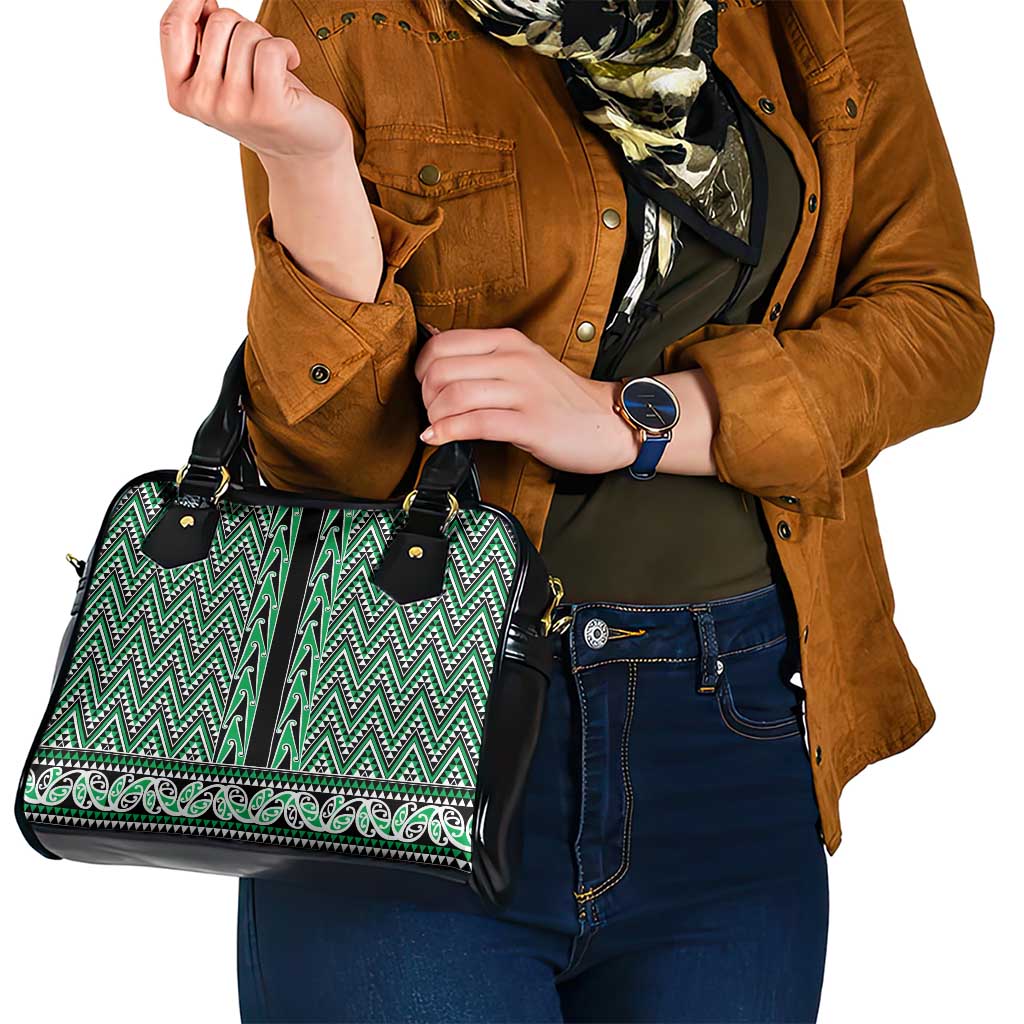 New Zealand Maori Niho Taniwha Shoulder Handbag Kakariki Mangopare and Puhoro Pattern
