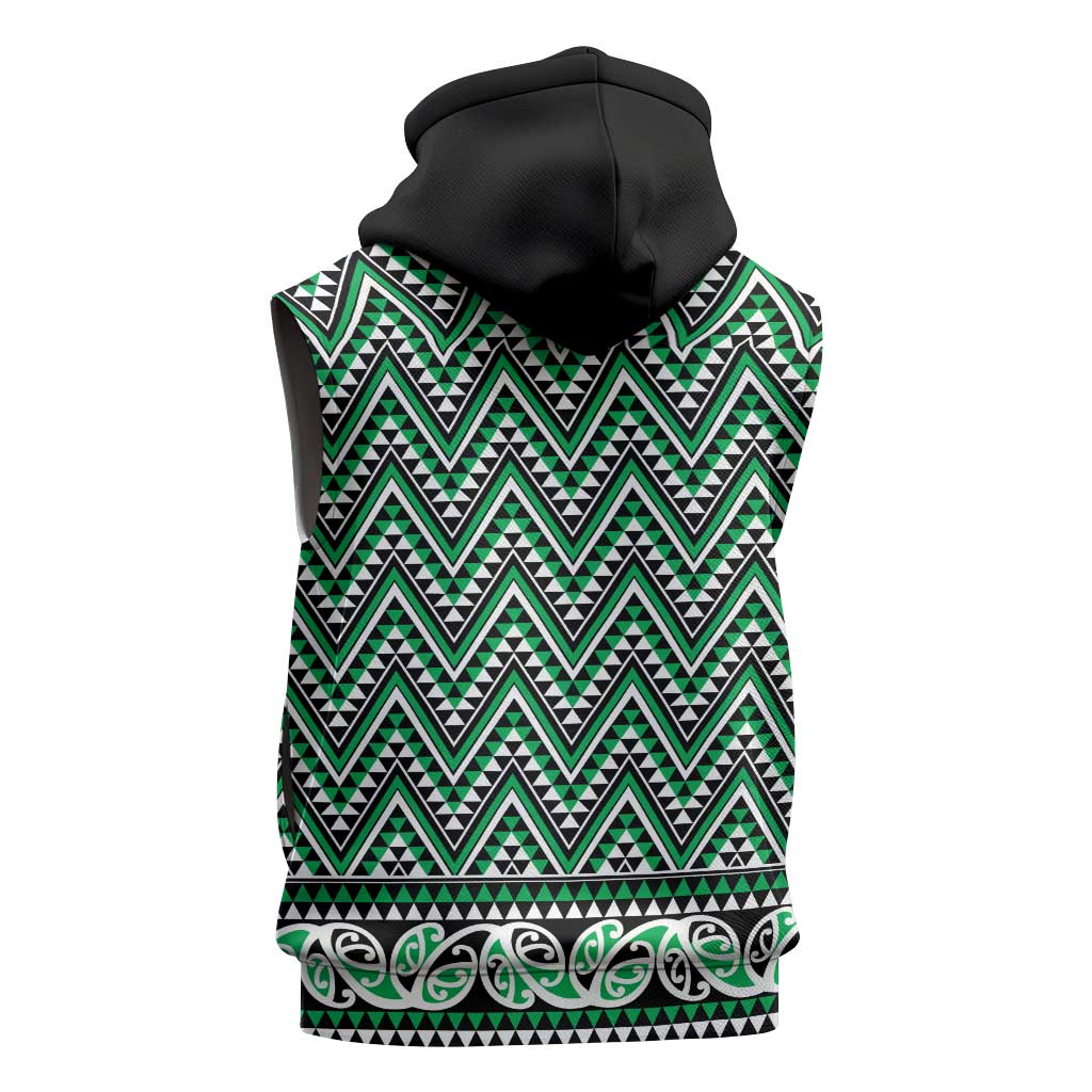 New Zealand Maori Niho Taniwha Sleeveless Hoodie Kakariki Mangopare and Puhoro Pattern - Aussie Hoodie
