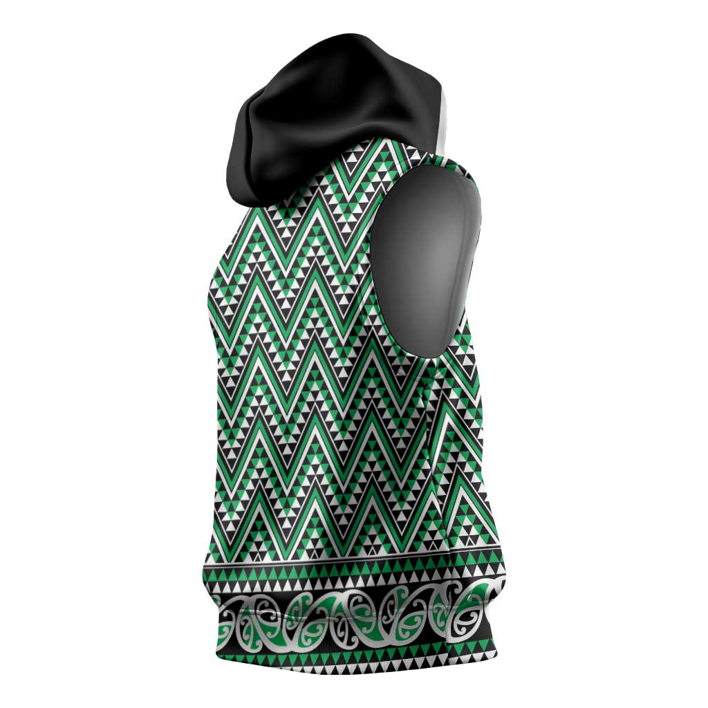 New Zealand Maori Niho Taniwha Sleeveless Hoodie Kakariki Mangopare and Puhoro Pattern - Aussie Hoodie