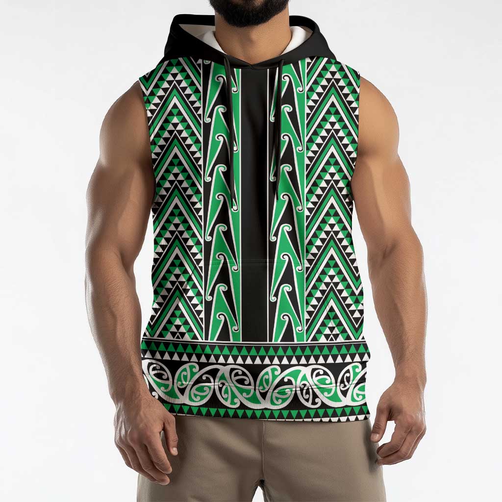 New Zealand Maori Niho Taniwha Sleeveless Hoodie Kakariki Mangopare and Puhoro Pattern - Aussie Hoodie