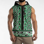 New Zealand Maori Niho Taniwha Sleeveless Hoodie Kakariki Mangopare and Puhoro Pattern - Aussie Hoodie
