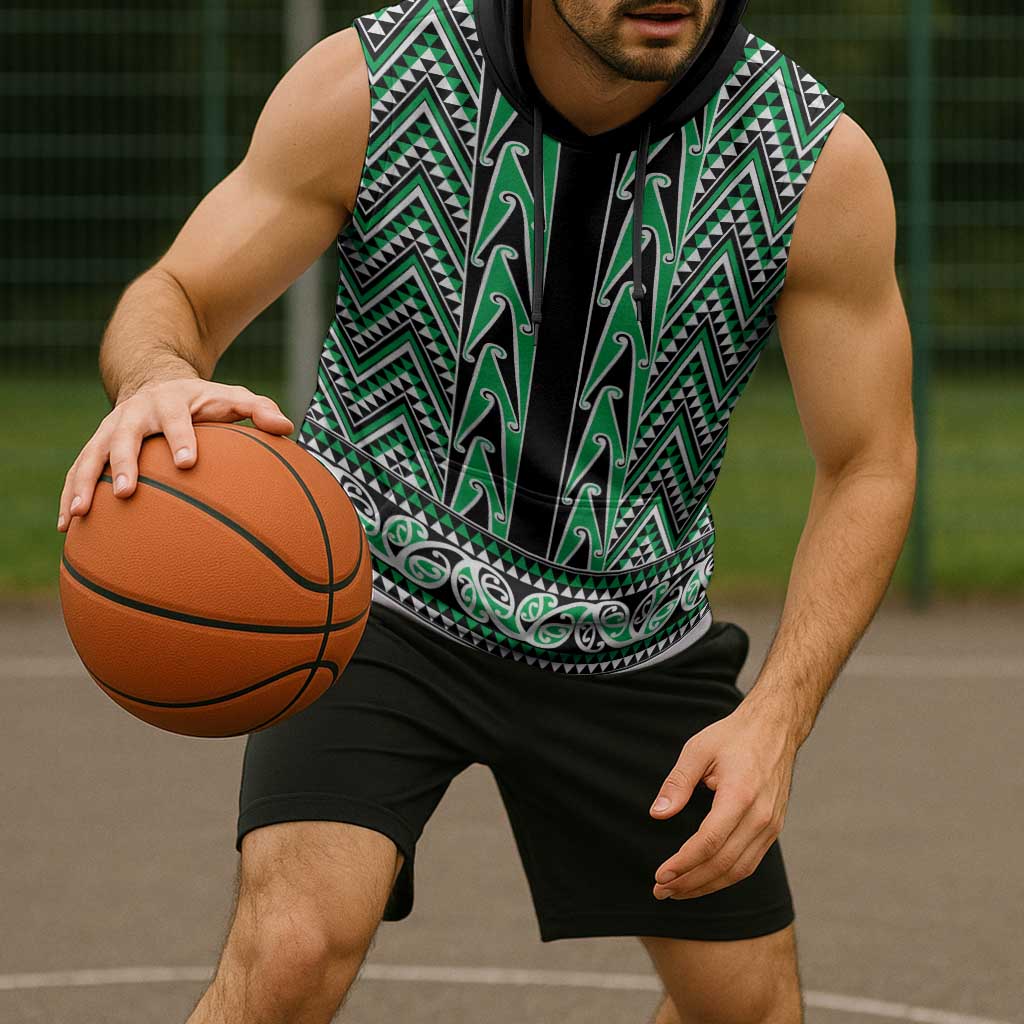 New Zealand Maori Niho Taniwha Sleeveless Hoodie Kakariki Mangopare and Puhoro Pattern - Aussie Hoodie