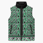 New Zealand Maori Niho Taniwha Sleeveless Puffer Jacket Kakariki Mangopare and Puhoro Pattern - Aussie Hoodie