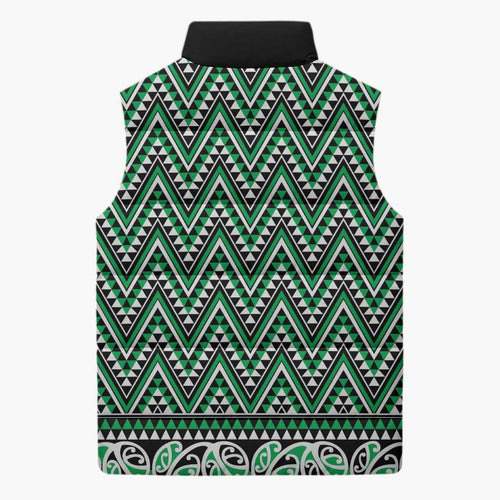 New Zealand Maori Niho Taniwha Sleeveless Puffer Jacket Kakariki Mangopare and Puhoro Pattern - Aussie Hoodie