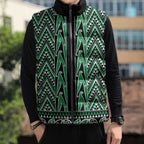 New Zealand Maori Niho Taniwha Sleeveless Puffer Jacket Kakariki Mangopare and Puhoro Pattern - Aussie Hoodie