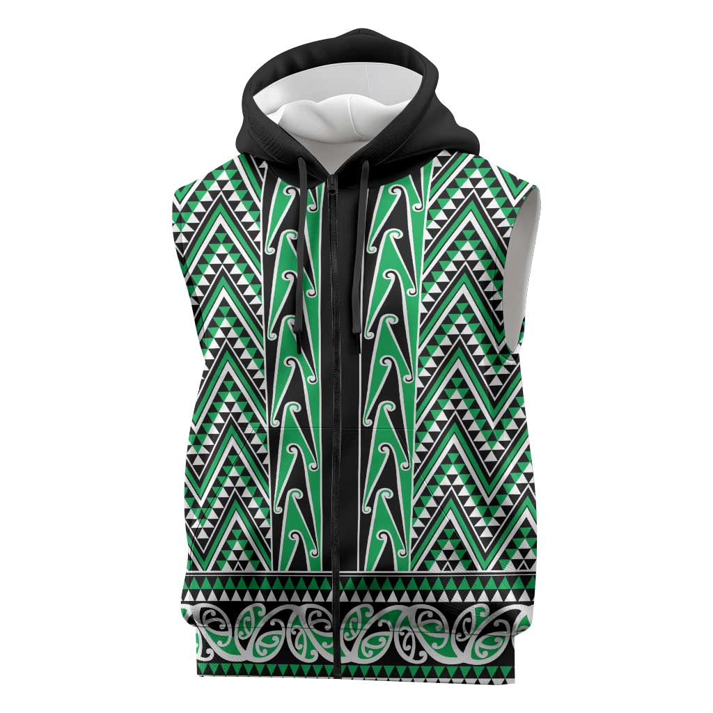 New Zealand Maori Niho Taniwha Sleeveless Zip Hoodie Kakariki Mangopare and Puhoro Pattern LT9