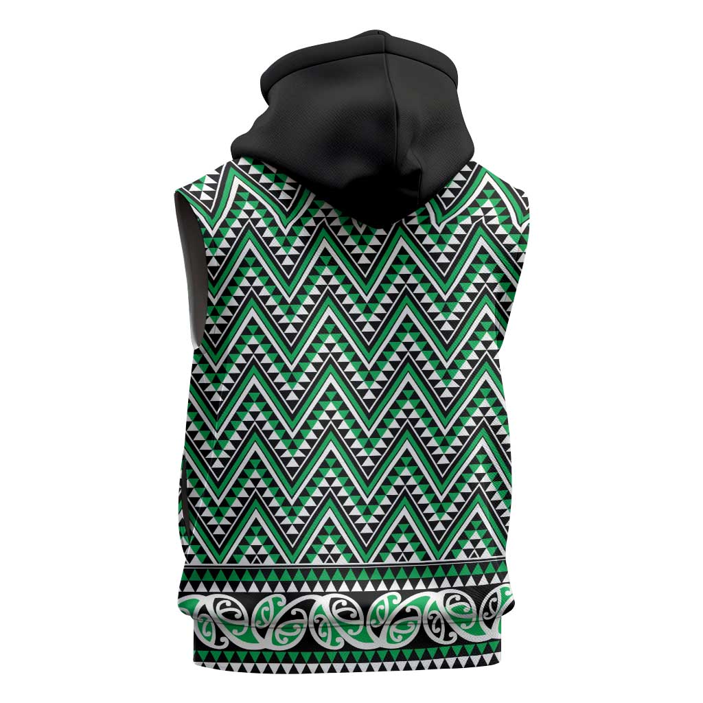 New Zealand Maori Niho Taniwha Sleeveless Zip Hoodie Kakariki Mangopare and Puhoro Pattern LT9