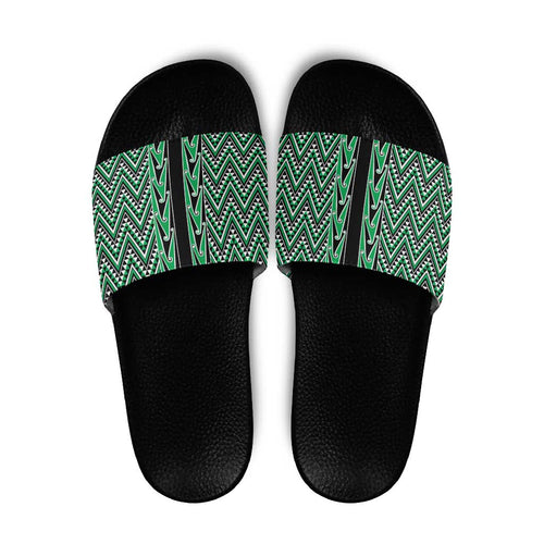 New Zealand Maori Niho Taniwha Slide Sandals Kakariki Mangopare and Puhoro Pattern - Aussie Hoodie
