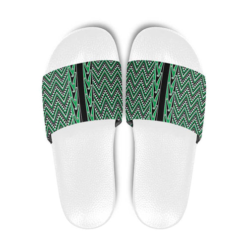 New Zealand Maori Niho Taniwha Slide Sandals Kakariki Mangopare and Puhoro Pattern - Aussie Hoodie