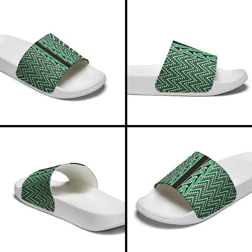 New Zealand Maori Niho Taniwha Slide Sandals Kakariki Mangopare and Puhoro Pattern - Aussie Hoodie