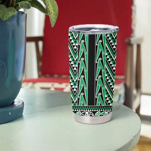 New Zealand Maori Niho Taniwha Tumbler Cup Kakariki Mangopare and Puhoro Pattern