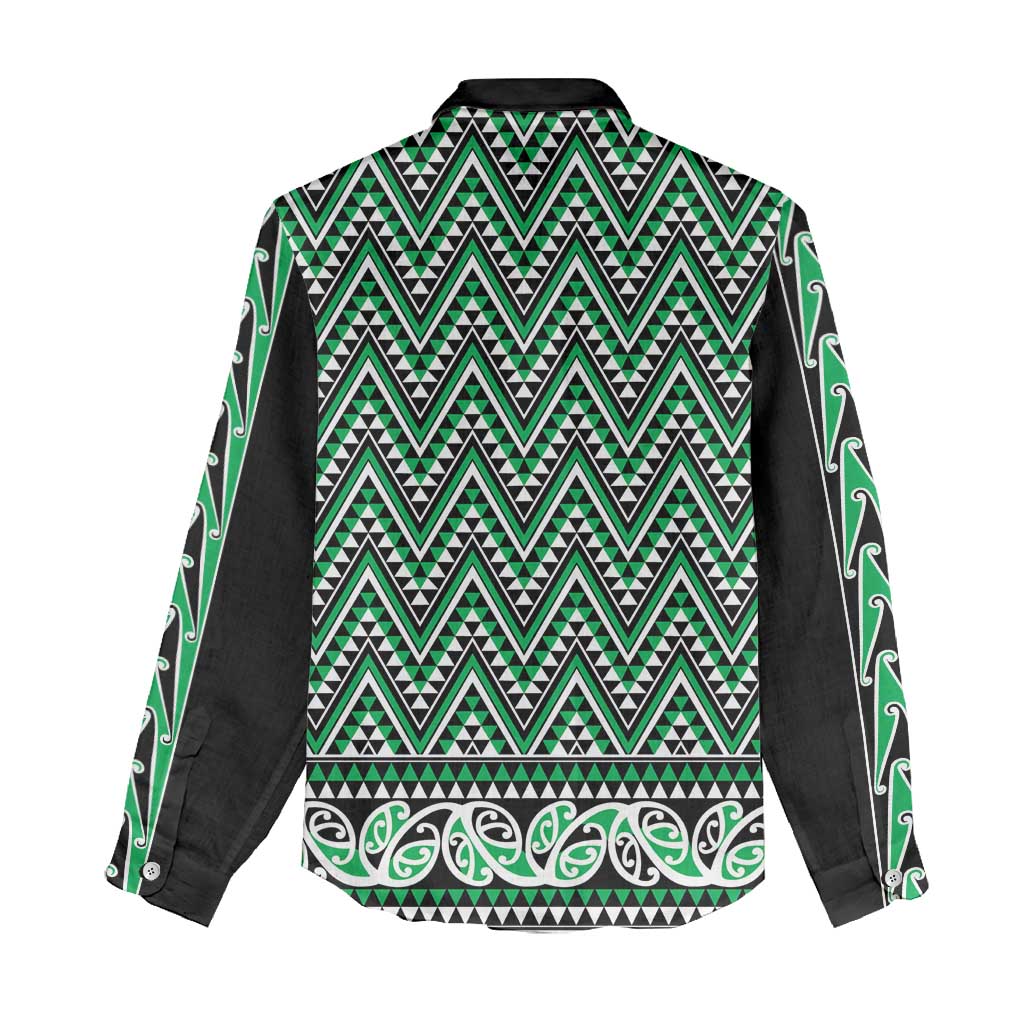 New Zealand Maori Niho Taniwha Women Casual Shirt Kakariki Mangopare and Puhoro Pattern