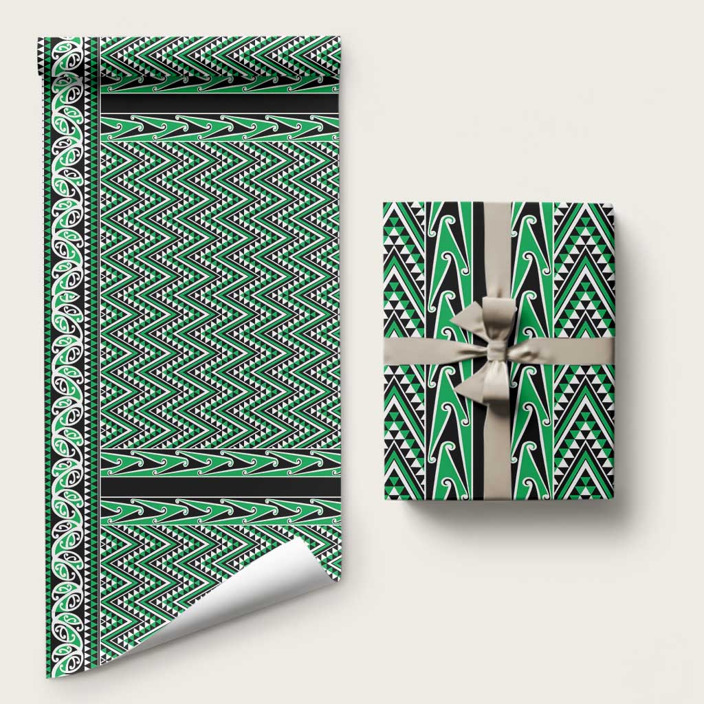 New Zealand Maori Niho Taniwha Wrapping Paper Kakariki Mangopare and Puhoro Pattern - Aussie Hoodie