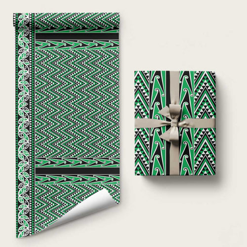New Zealand Maori Niho Taniwha Wrapping Paper Kakariki Mangopare and Puhoro Pattern - Aussie Hoodie
