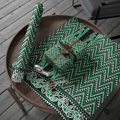 New Zealand Maori Niho Taniwha Wrapping Paper Kakariki Mangopare and Puhoro Pattern - Aussie Hoodie