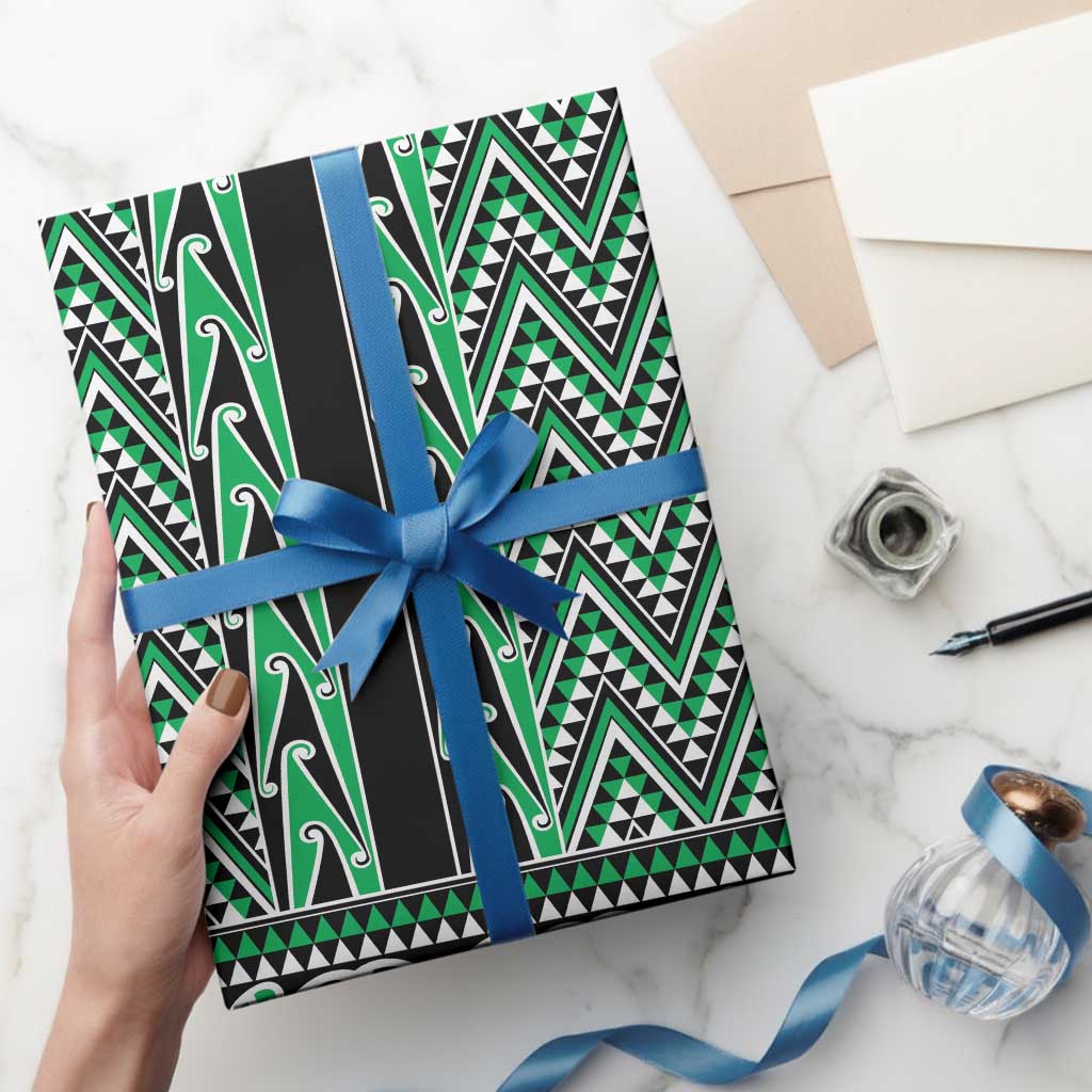 New Zealand Maori Niho Taniwha Wrapping Paper Kakariki Mangopare and Puhoro Pattern - Aussie Hoodie