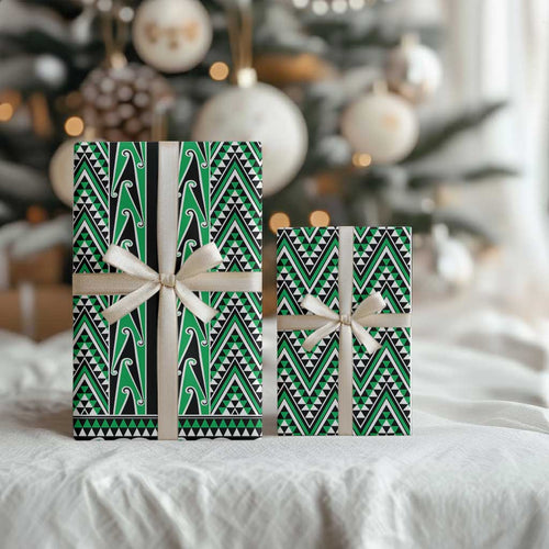 New Zealand Maori Niho Taniwha Wrapping Paper Kakariki Mangopare and Puhoro Pattern - Aussie Hoodie