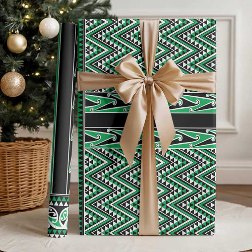 New Zealand Maori Niho Taniwha Wrapping Paper Kakariki Mangopare and Puhoro Pattern - Aussie Hoodie