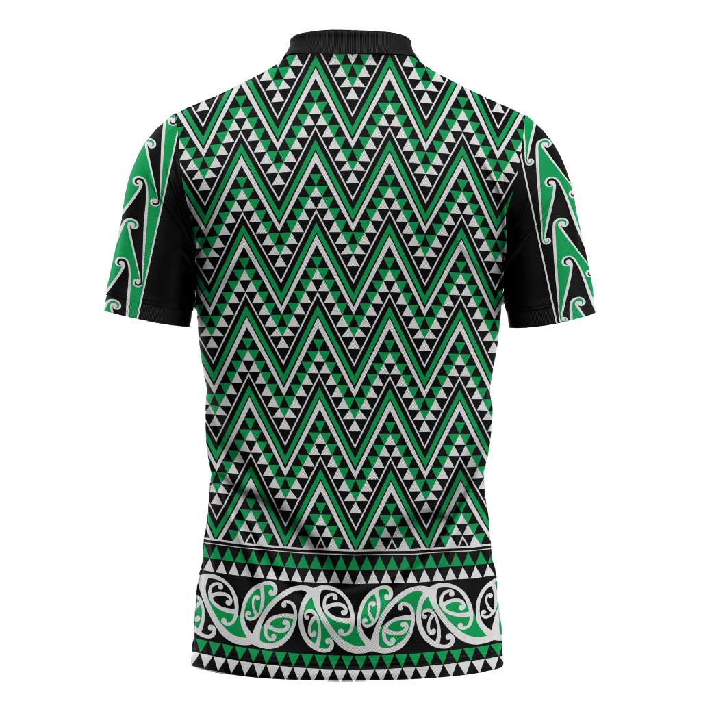 New Zealand Maori Niho Taniwha Zipper Polo Shirt Kakariki Mangopare and Puhoro Pattern - Aussie Hoodie