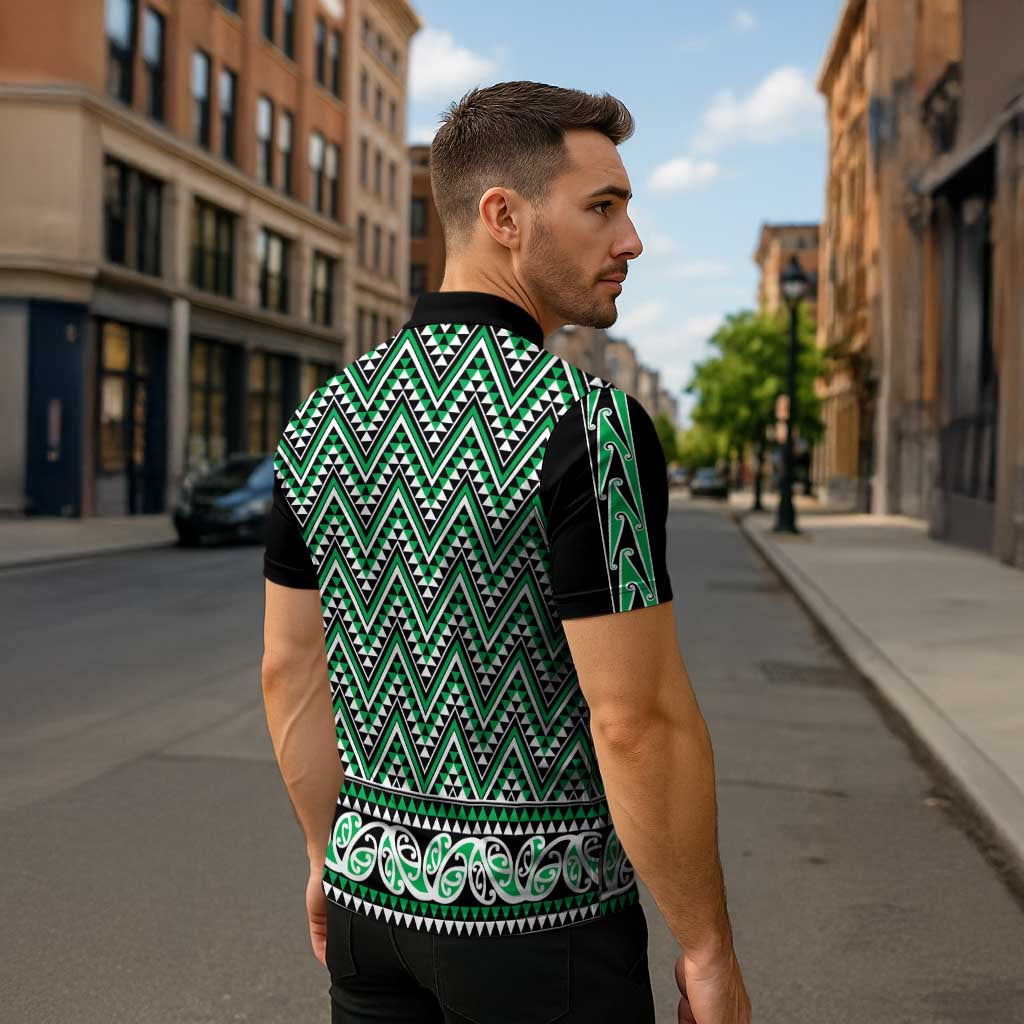 New Zealand Maori Niho Taniwha Zipper Polo Shirt Kakariki Mangopare and Puhoro Pattern - Aussie Hoodie