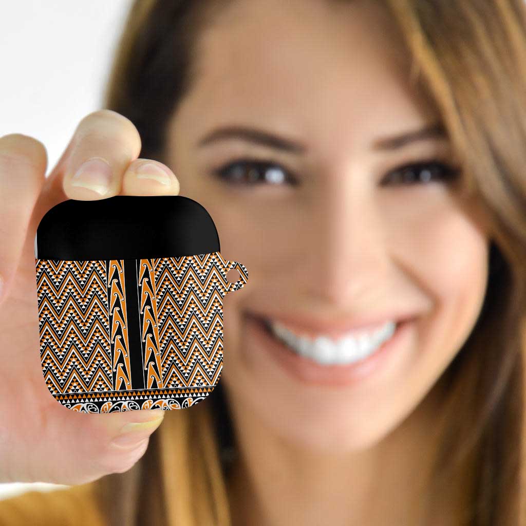 New Zealand Maori Niho Taniwha AirPods Case Karaka Mangopare and Puhoro Pattern - Aussie Hoodie