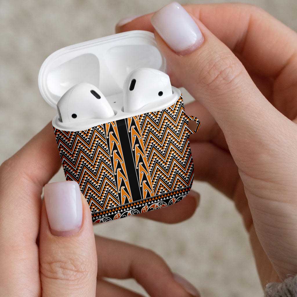 New Zealand Maori Niho Taniwha AirPods Case Karaka Mangopare and Puhoro Pattern - Aussie Hoodie
