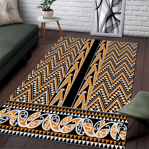 New Zealand Maori Niho Taniwha Area Rug Karaka Mangopare and Puhoro Pattern