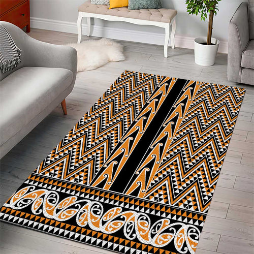 New Zealand Maori Niho Taniwha Area Rug Karaka Mangopare and Puhoro Pattern