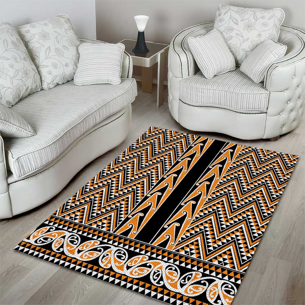 New Zealand Maori Niho Taniwha Area Rug Karaka Mangopare and Puhoro Pattern