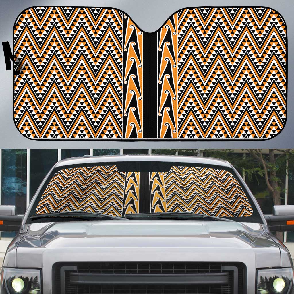 New Zealand Maori Niho Taniwha Auto Sun Shade Karaka Mangopare and Puhoro Pattern - Aussie Hoodie