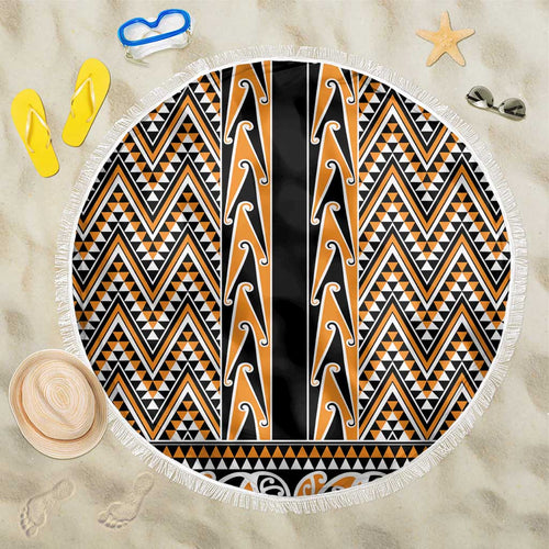New Zealand Maori Niho Taniwha Beach Blanket Karaka Mangopare and Puhoro Pattern