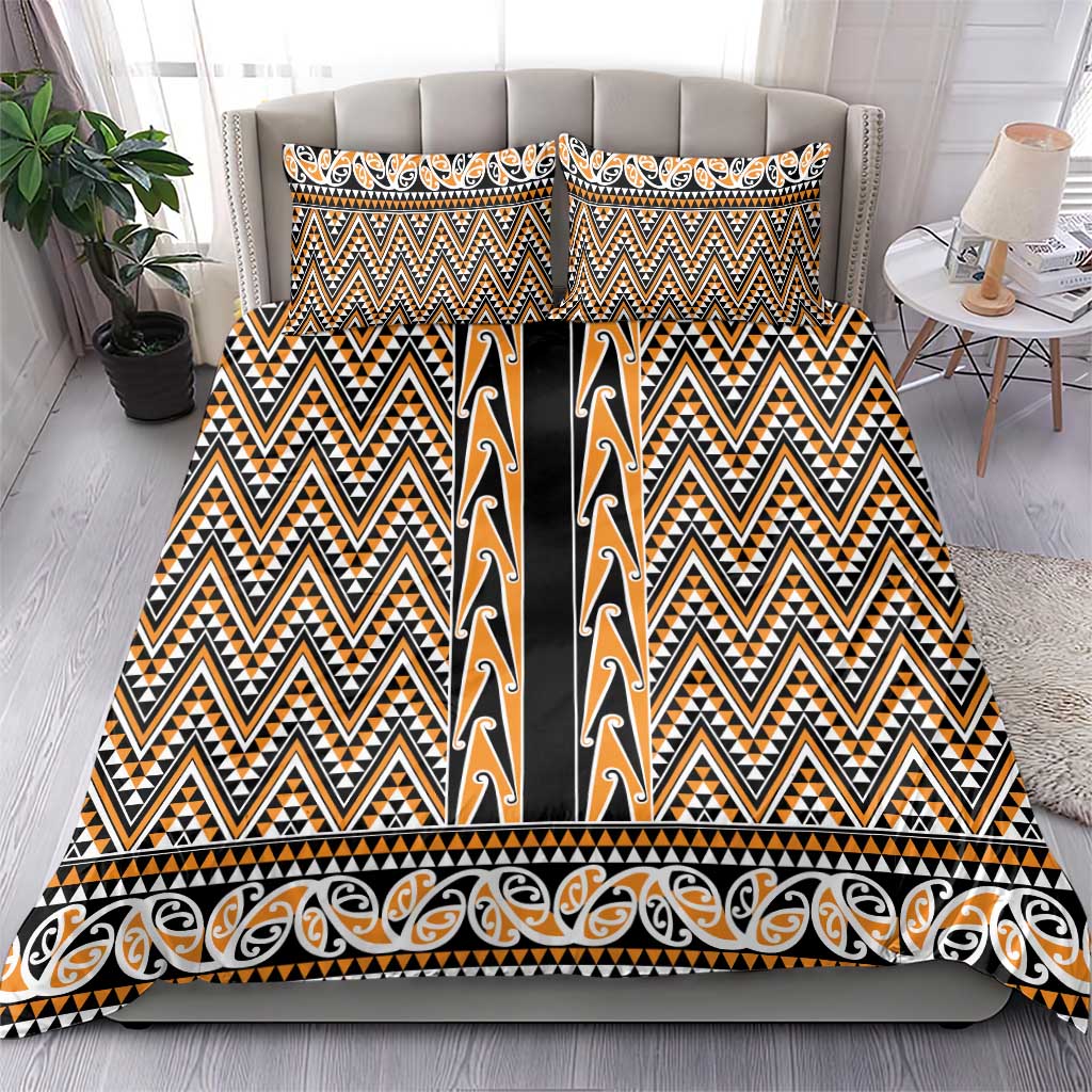New Zealand Maori Niho Taniwha Bedding Set Karaka Mangopare and Puhoro Pattern