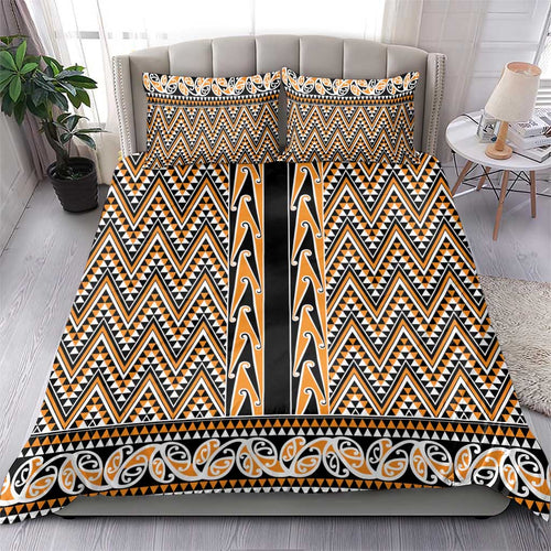New Zealand Maori Niho Taniwha Bedding Set Karaka Mangopare and Puhoro Pattern