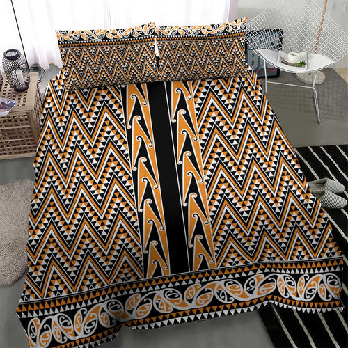 New Zealand Maori Niho Taniwha Bedding Set Karaka Mangopare and Puhoro Pattern