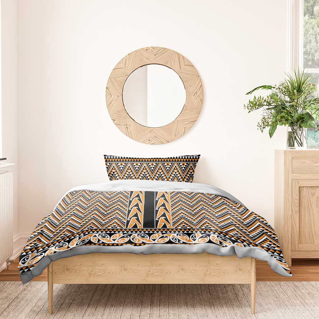 New Zealand Maori Niho Taniwha Bedding Set Karaka Mangopare and Puhoro Pattern